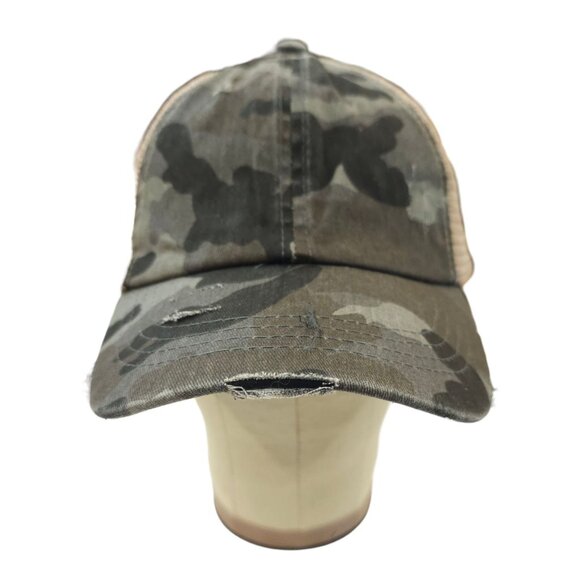C C Exclusives Distressed Camo Ponytail Mesh Strapback Cap Baseball Hat - Picture 9 of 13